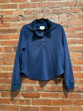 Cozy Blue Pullover Snap Henley Sweatshirt